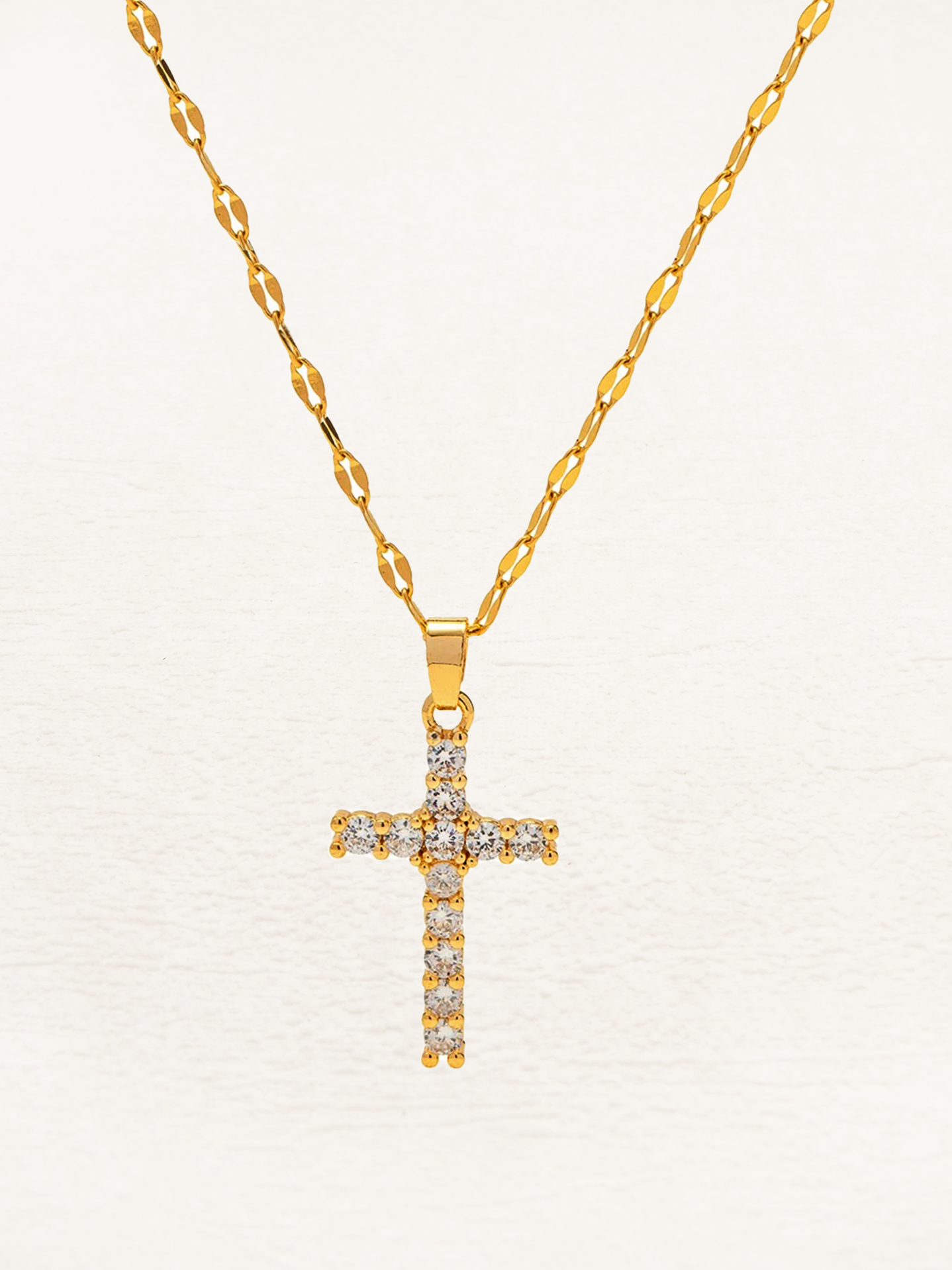 Zirconia Cross Necklace Gold